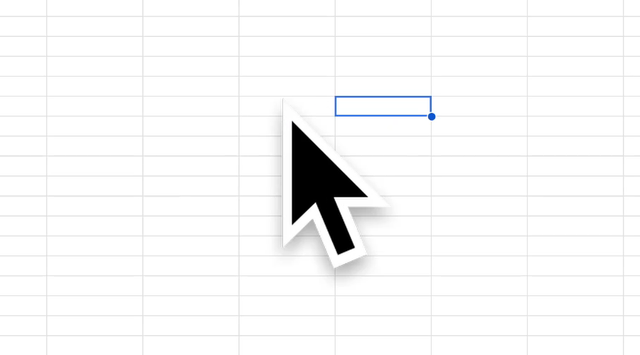 A large Mac pointer over a spreadsheet